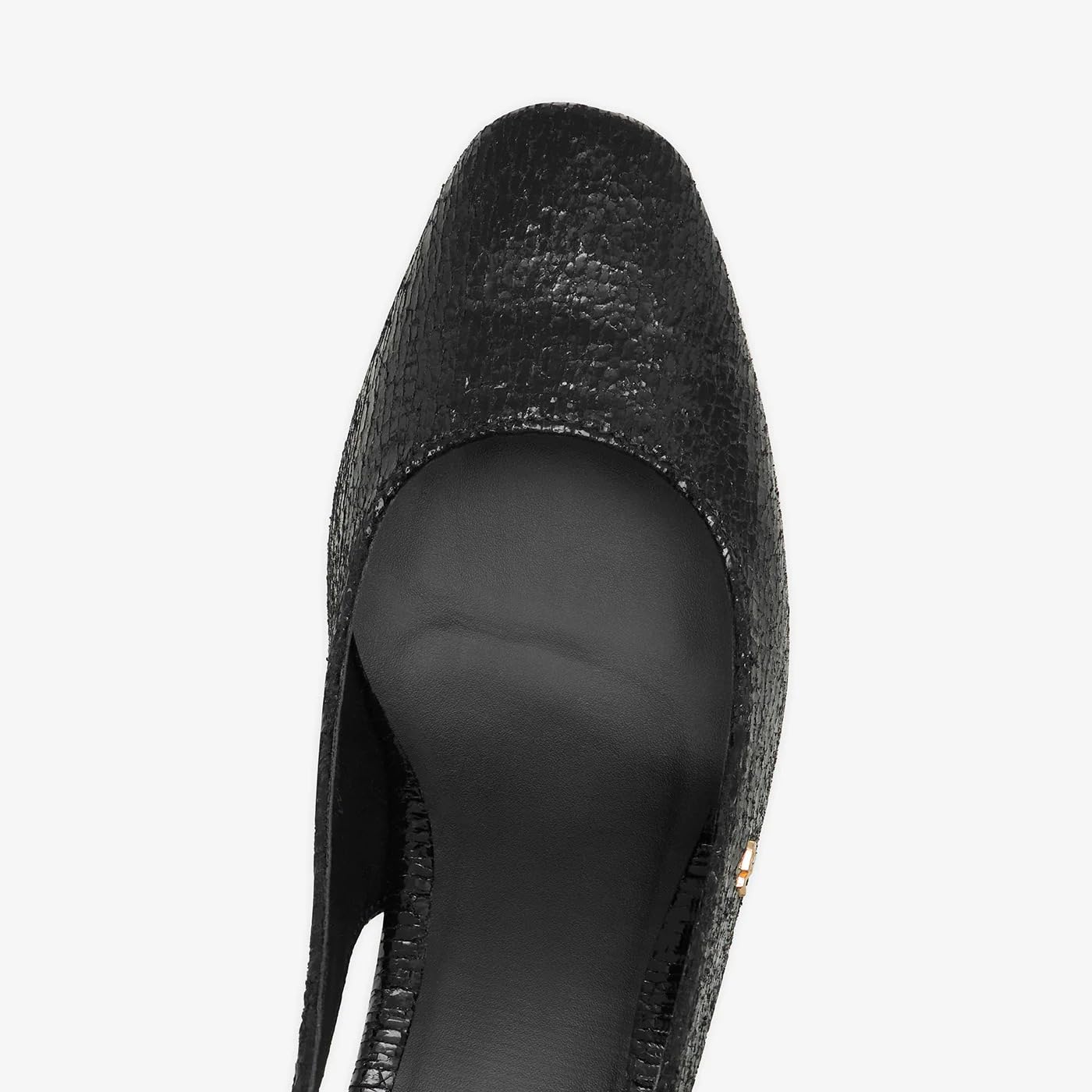 NDURE Black Crackled Textured Slingback Pumps, Block Heel, Pointed Toe