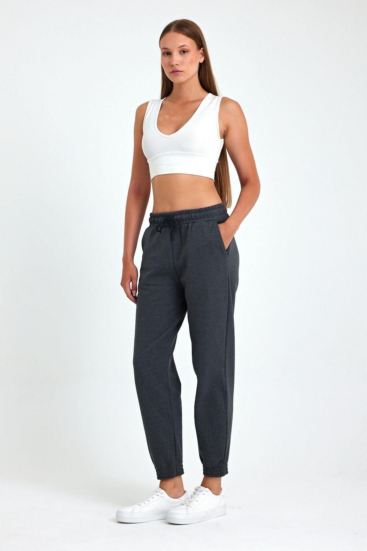 Women's Cotton Comfortable Jogger Sweatpants with Thick Elastic Cuffs and High Waist 67