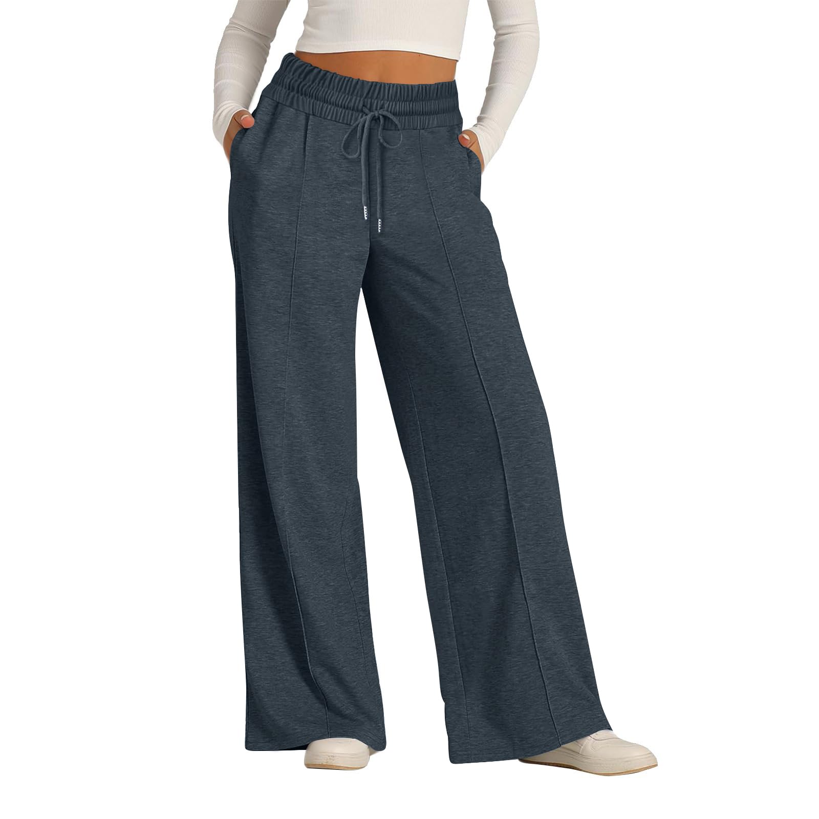 Women’s Wide Leg Sweatpants, Lightweight, High Waisted with Wide Pockets, Comfortable Lounge Pants with Drawstring, 2024