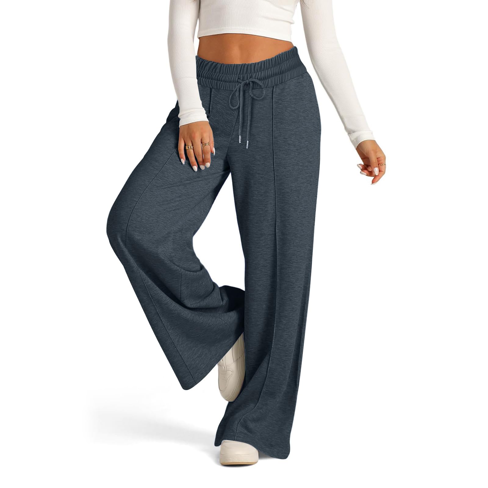 Women’s Wide Leg Sweatpants, Lightweight, High Waisted with Wide Pockets, Comfortable Lounge Pants with Drawstring, 2024