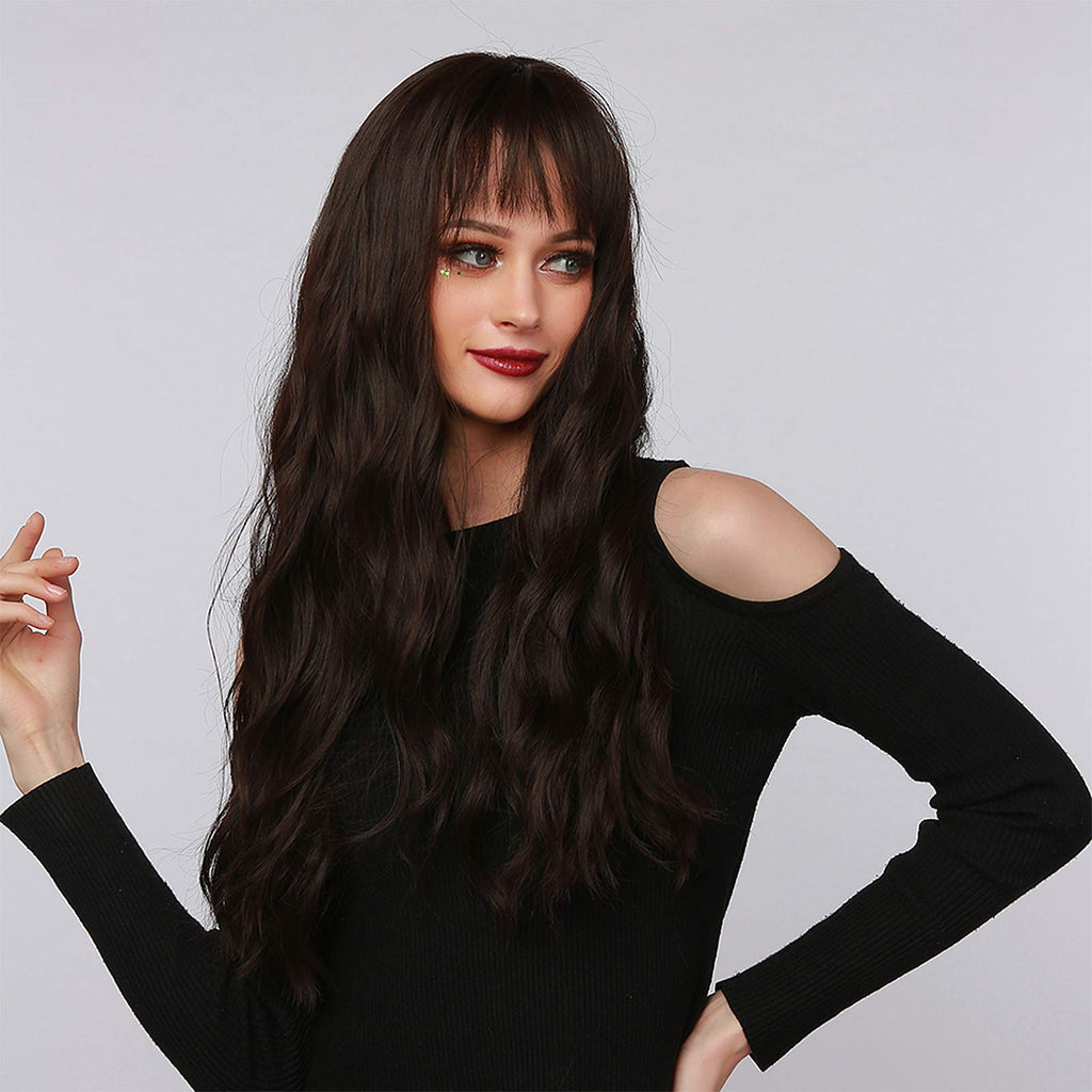 Black Long Curly Wig Fashionable Synthetic Wigs for Women Party Cosplay 26in