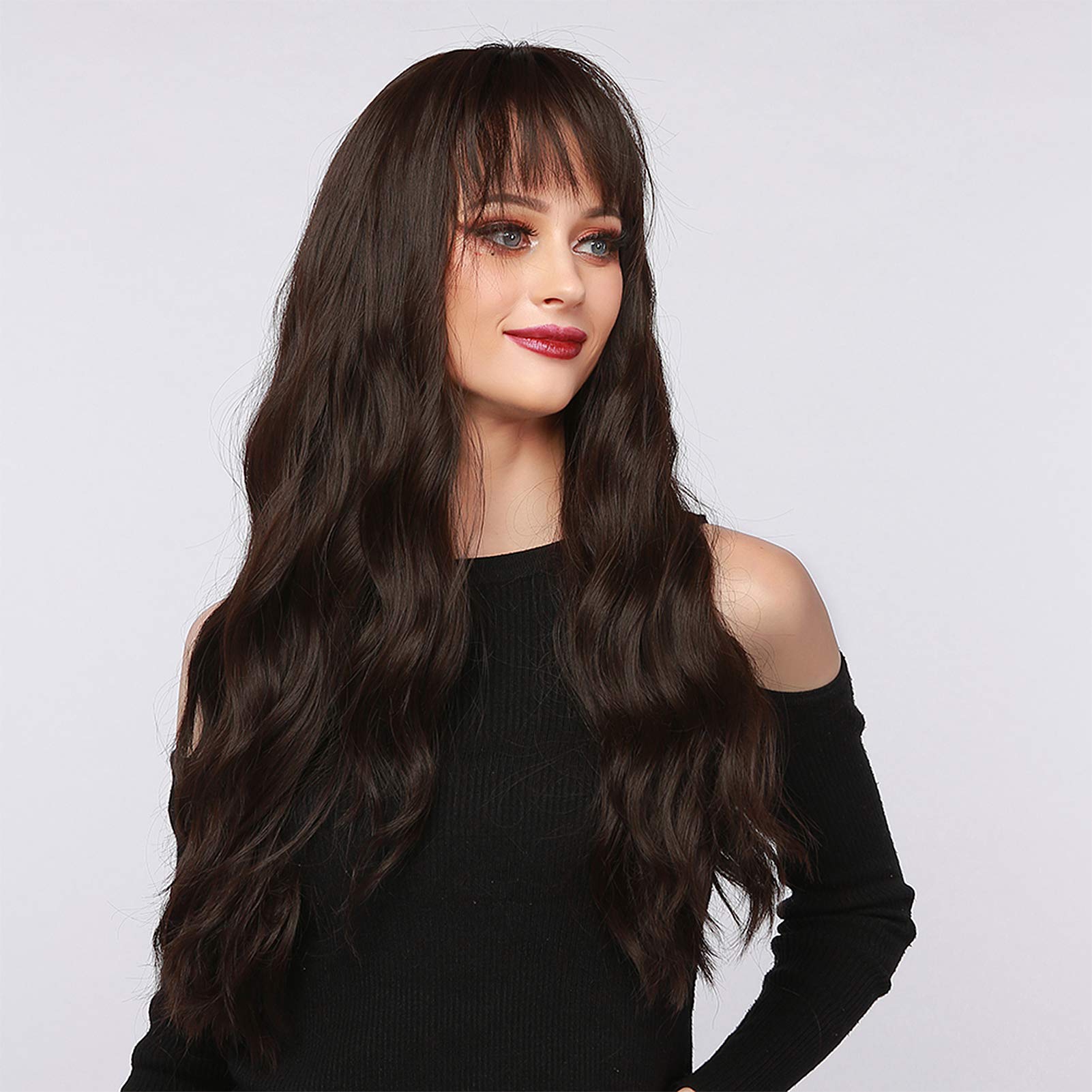 Black Long Curly Wig Fashionable Synthetic Wigs for Women Party Cosplay 26in