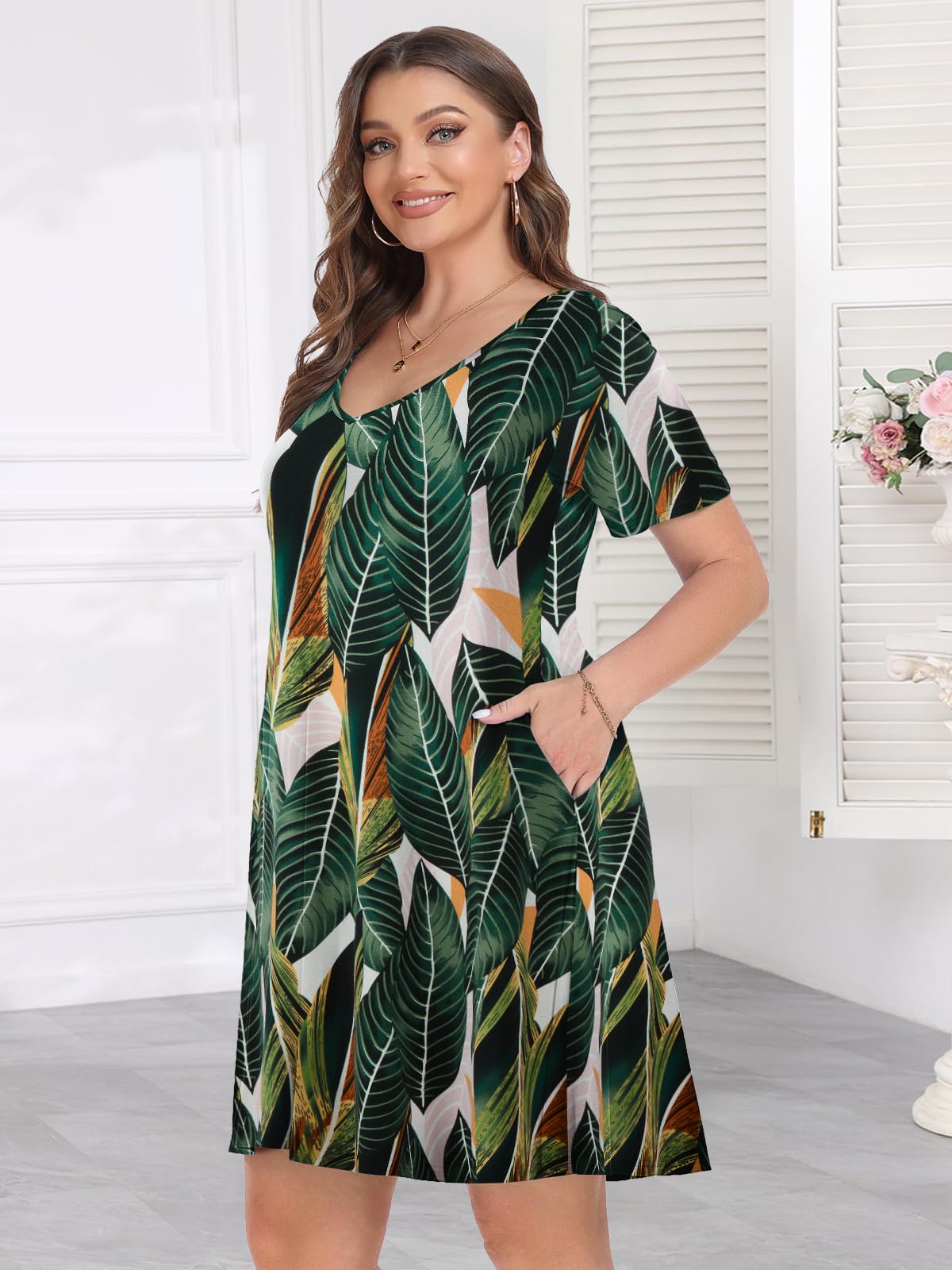 Womens Plus Size Summer Dresses Casual Short Sleeve T Shirt Dress for Everyday Wear V Neck Loose Fit Swing Basic Sundresses