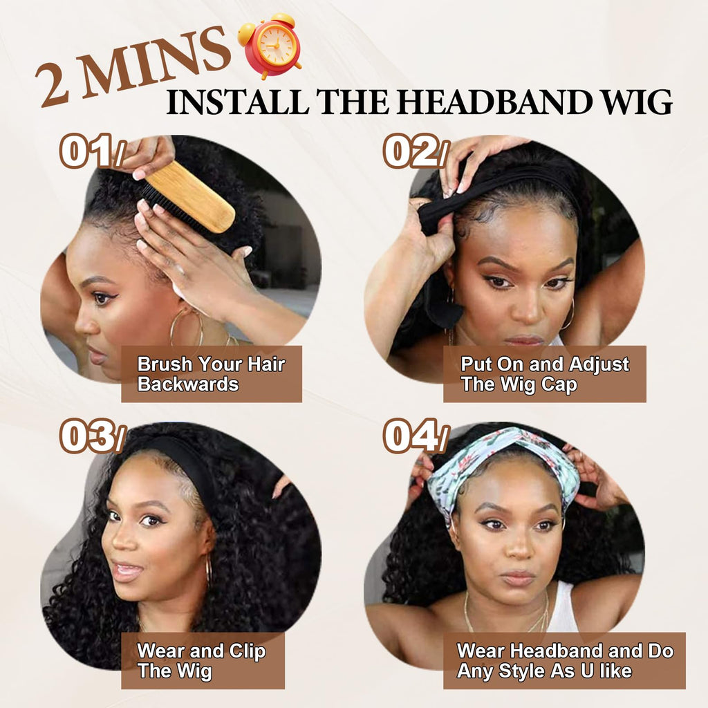 18" Long Straight Highlight Brown Headband Wig, Long Straight Brown Wigs With Anti-Slip Head Band Heat Resistance Synthetic Headband Wigs For Women Daily Party Use