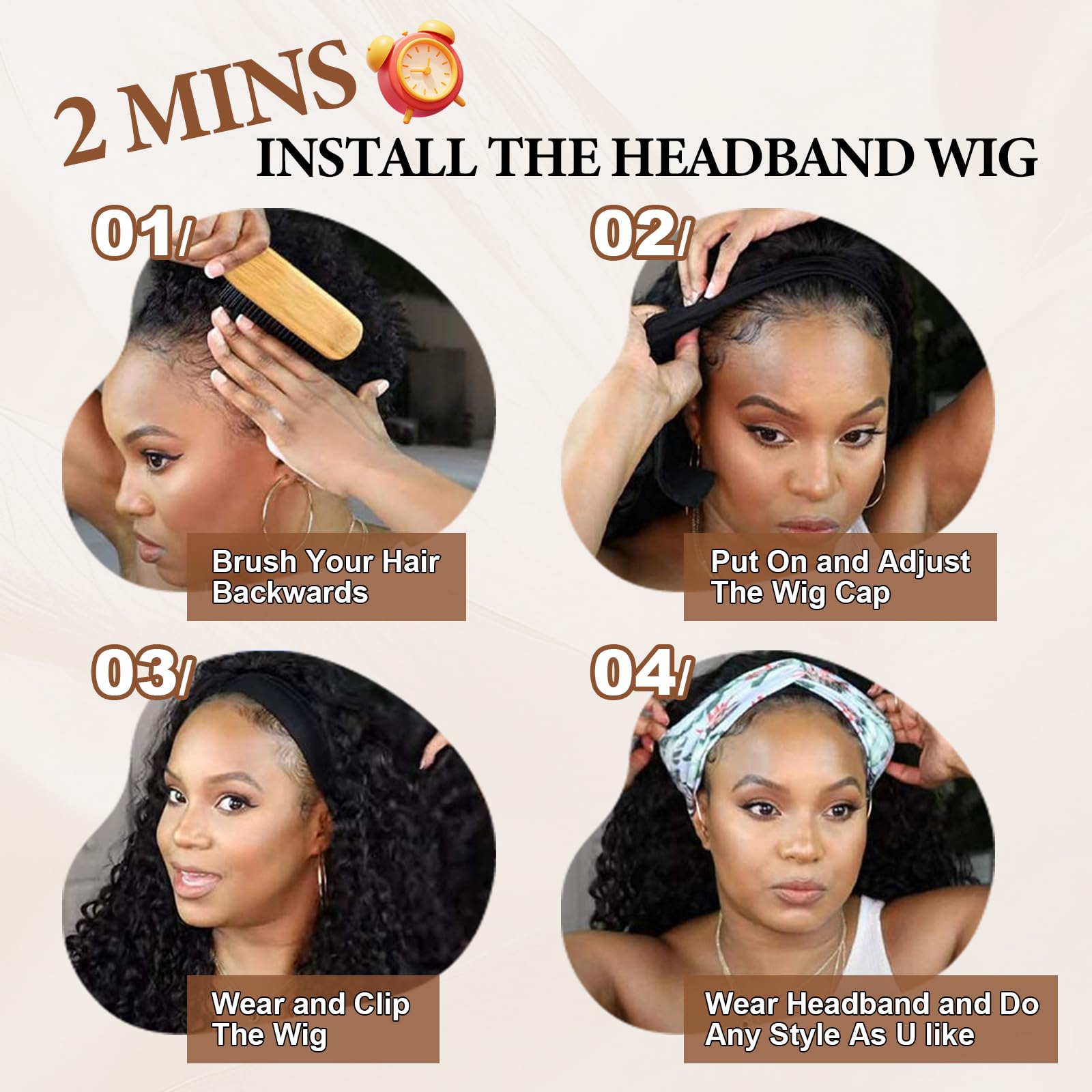 18" Long Straight Highlight Brown Headband Wig, Long Straight Brown Wigs With Anti-Slip Head Band Heat Resistance Synthetic Headband Wigs For Women Daily Party Use