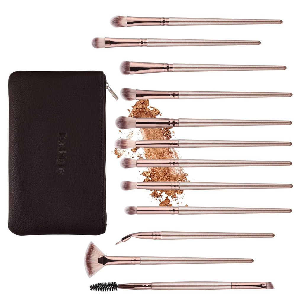 Eye Makeup Brushes,12 PCS Professional Eye Shadow, Concealer, Eyebrow, Foundation, Powder Liquid Cream Blending Brushes Set with Carrying Bag(Champagne Gold)